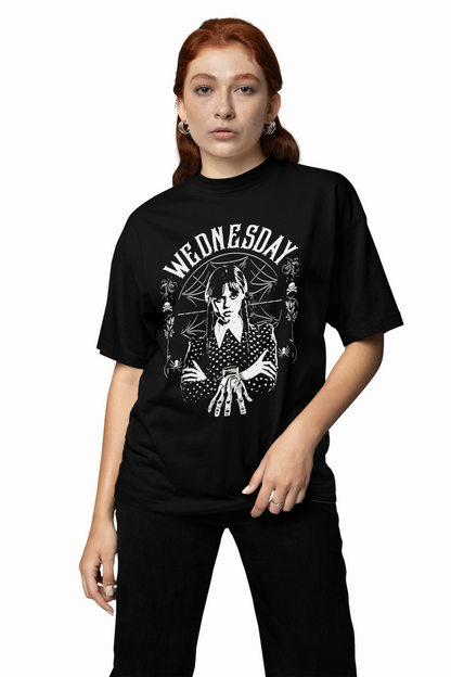 Black Wednesday Addams Graphic Oversized T-Shirt Street Style