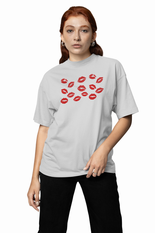 Lipstick Kisses Couple Oversized T-Shirts
