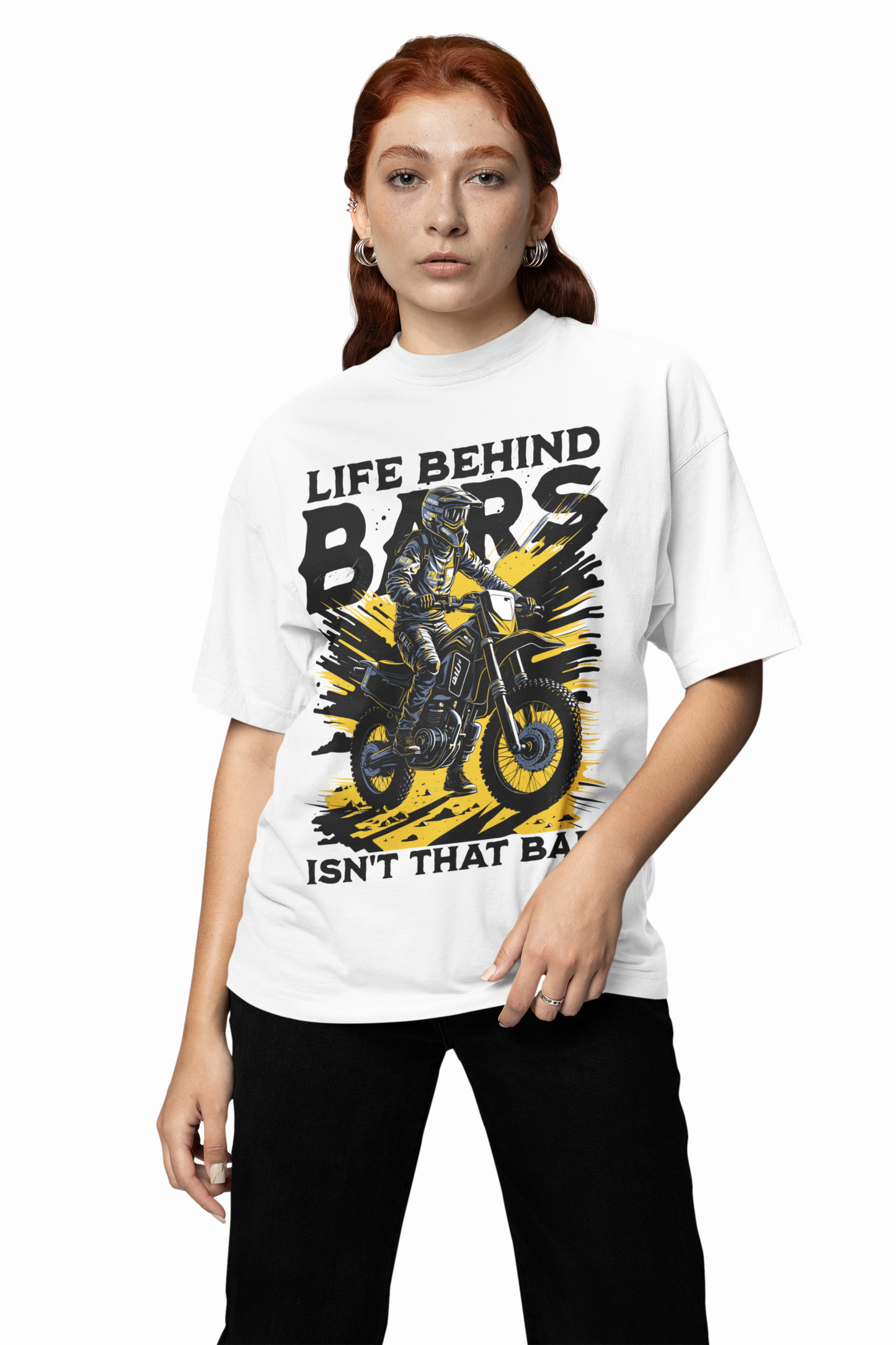 Behind Bars Oversized T-Shirt Stylish Casual Graphic Tee