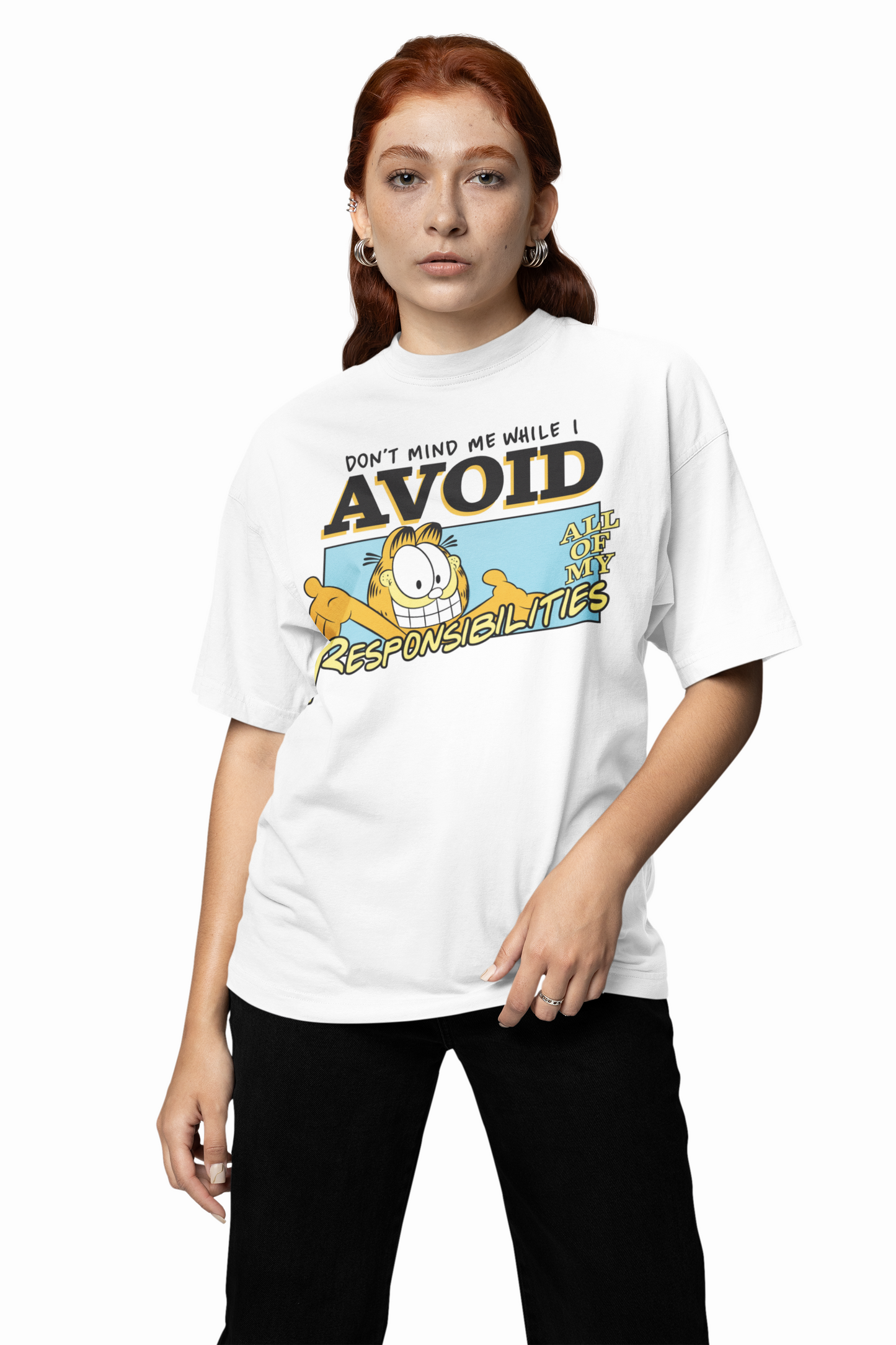 Avoid Garfield Oversized T-Shirts Funny Cartoon Style