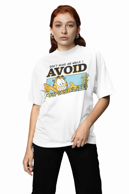 Avoid Garfield Oversized T-Shirts Funny Cartoon Style
