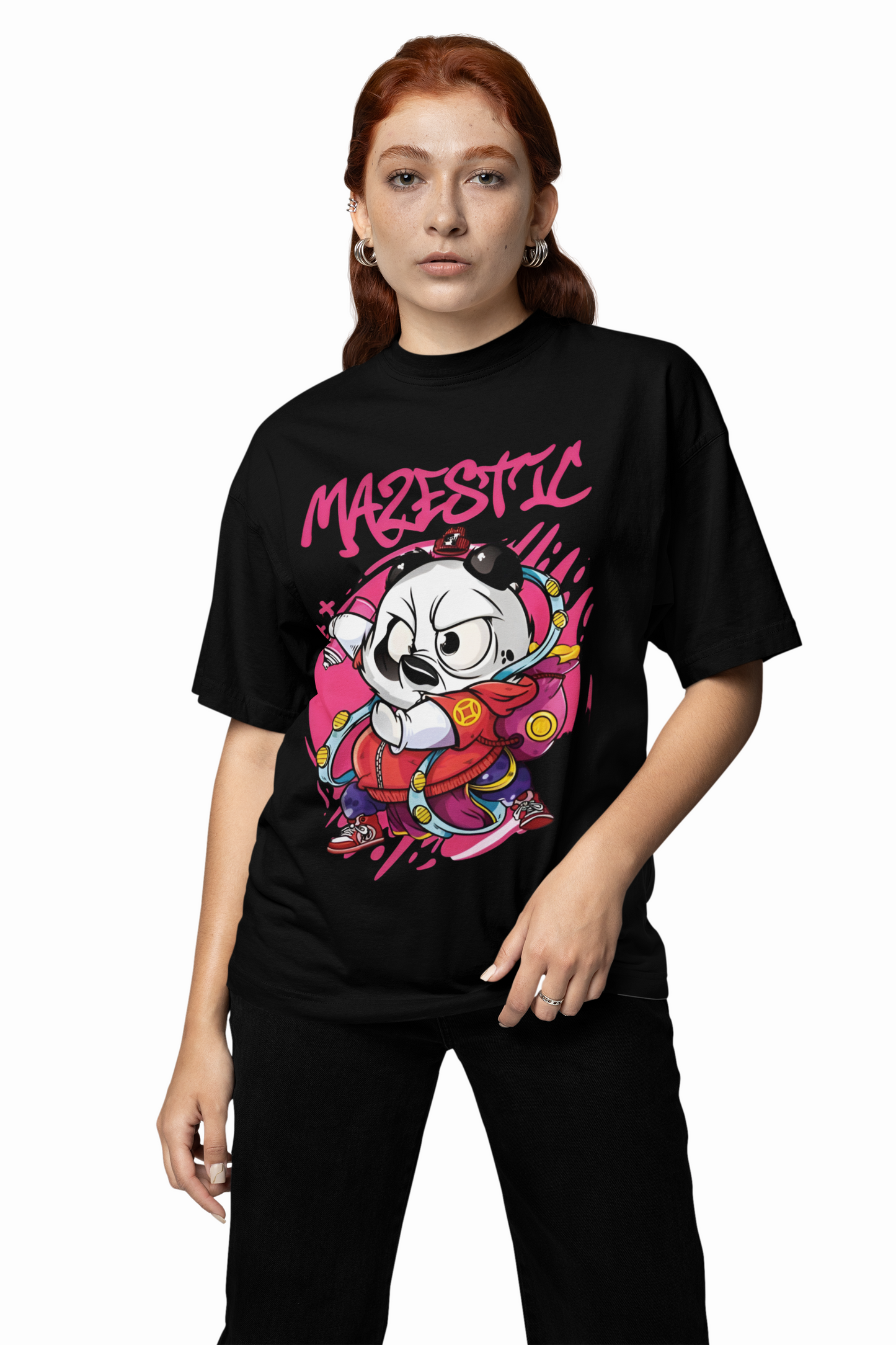 Mazestick Panda Oversized T-Shirt – Trendy Graphic Streetwear