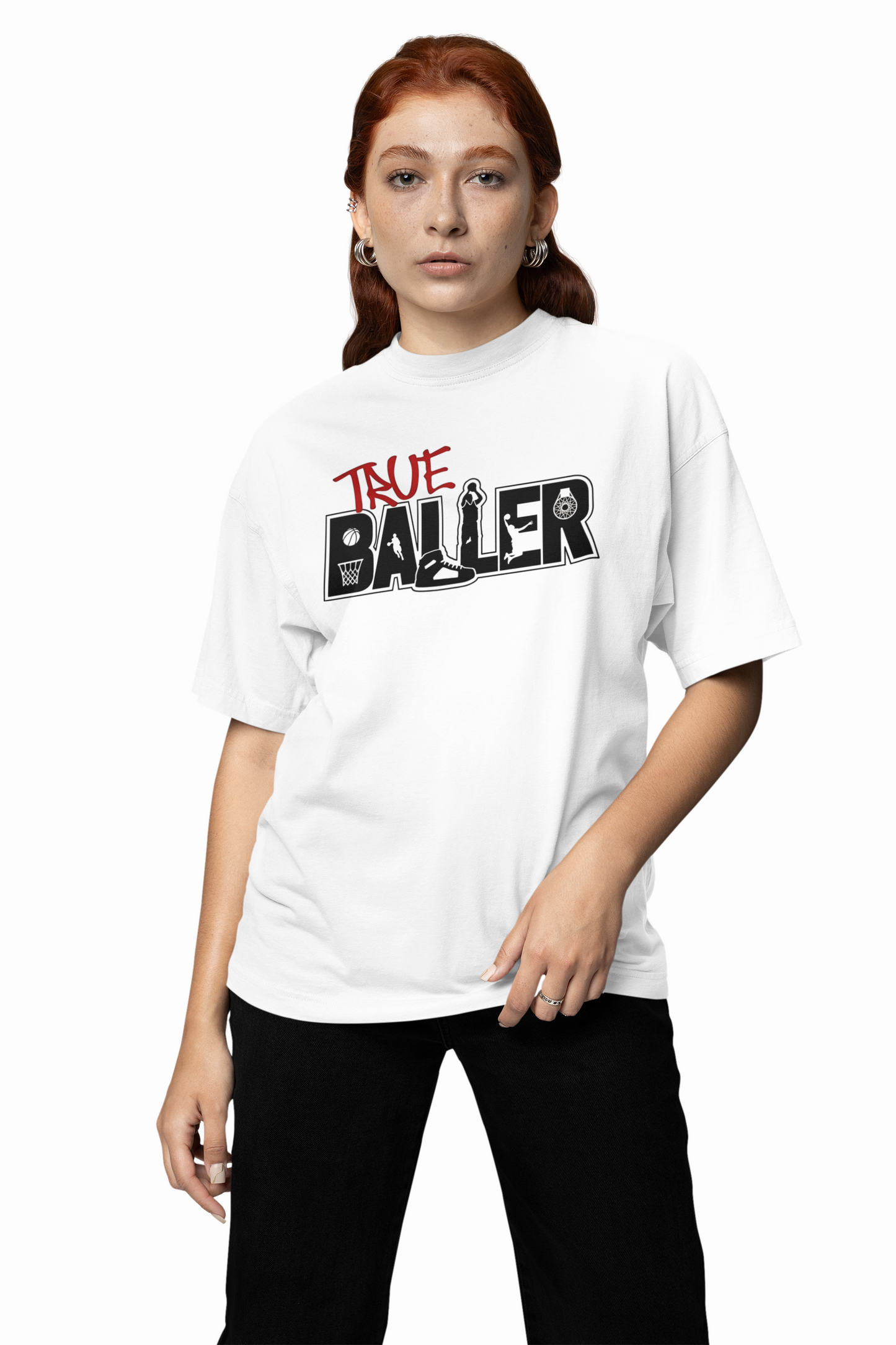 True Baller Oversized T-Shirt Bold Basketball Streetwear Look