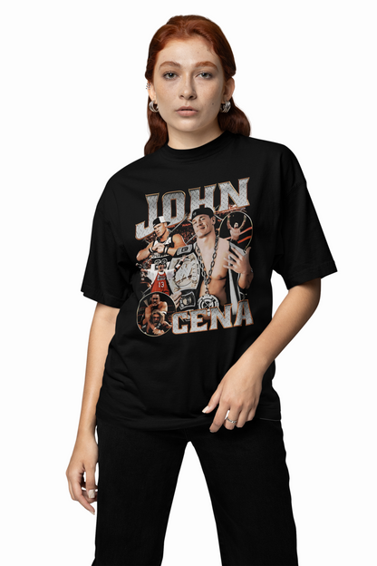 Black WWE John Cena Oversized T-Shirt for Wrestling Fan Style