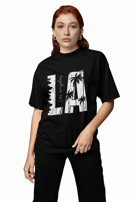 LA Oversized T-Shirts Casual Wear Graphic Tee Unisex