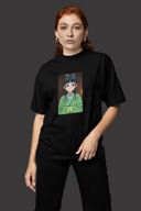 MaoMao Half Sleeve Black Oversized T-Shirt for Women by Hello Swanky