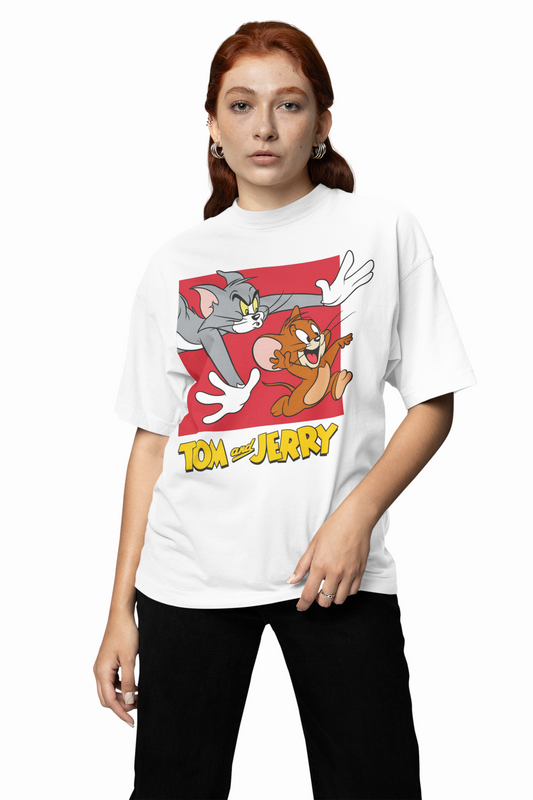 Tom And Jerry Fight White Oversized T-Shirt Premium Streetwear