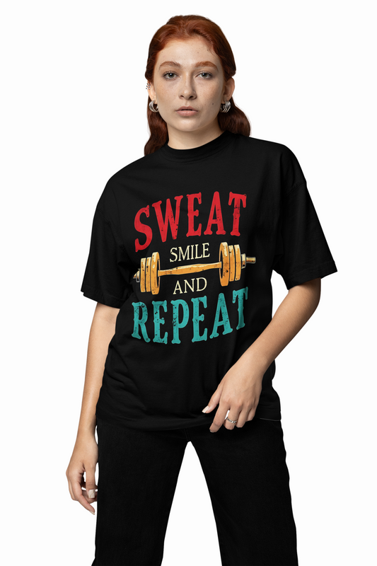 Sweat Smile Repeat Oversized T-Shirt Fitness Streetwear Tee