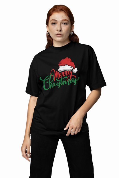 Merry Christmas Cap Oversized T-Shirts for Holiday Style
