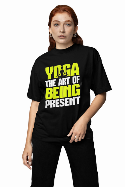 Yoga Line Art Oversized T-Shirt Black for Mindful Daily Wear
