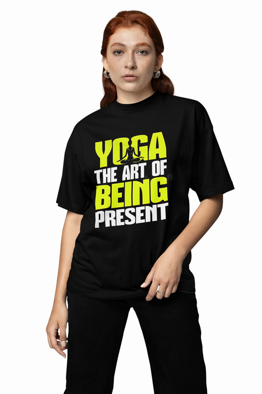 Yoga Line Art Oversized T-Shirt Black for Mindful Daily Wear