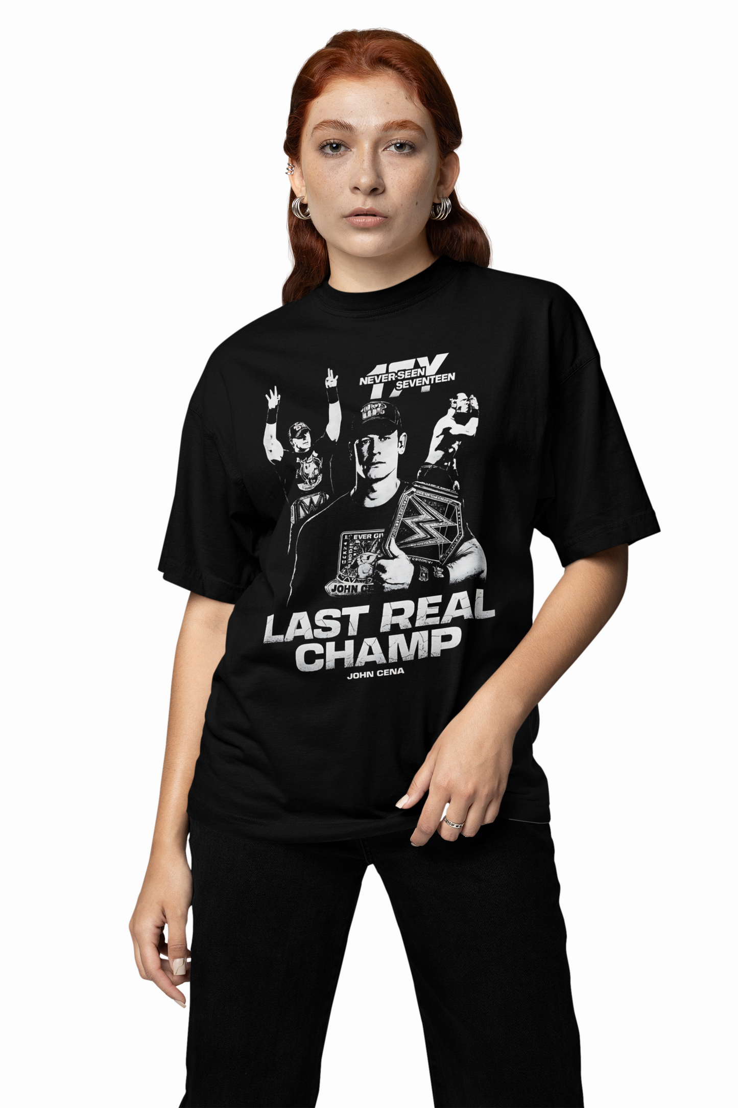 Real Champ Oversized T-Shirts Black Graphic Casual Wear