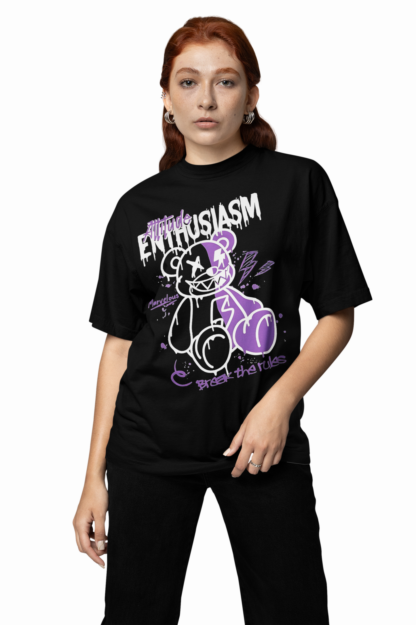 Enthusiasm Bear Oversized T Shirts Trendy Casual Wear