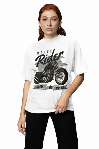 Rebel Rider Oversized T-Shirts White Graphic Streetwear Style