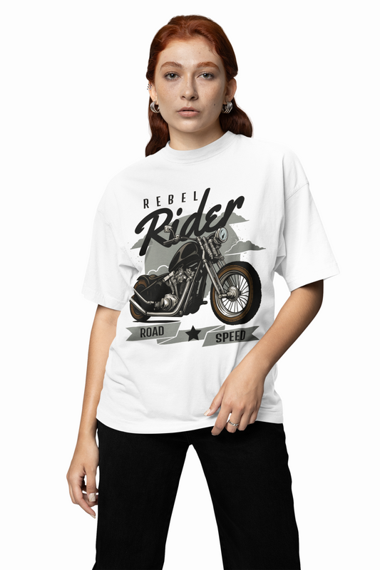 Rebel Rider Oversized T-Shirts White Graphic Streetwear Style
