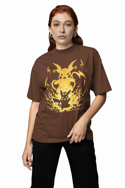 Raichu Oversized T-Shirts Brown Streetwear Casual Graphic Tee