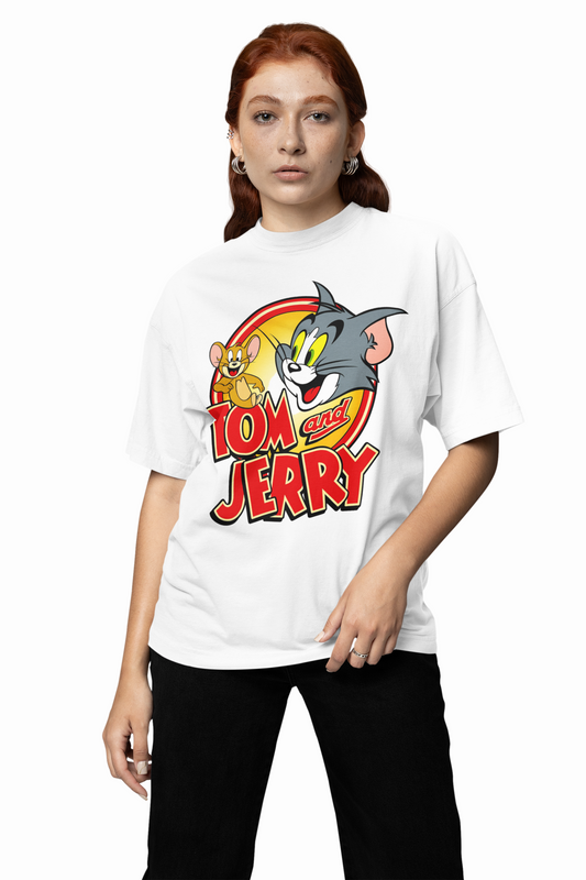Sweet Tom And Jerry Oversized T-Shirt Cute Cartoon Style Tee
