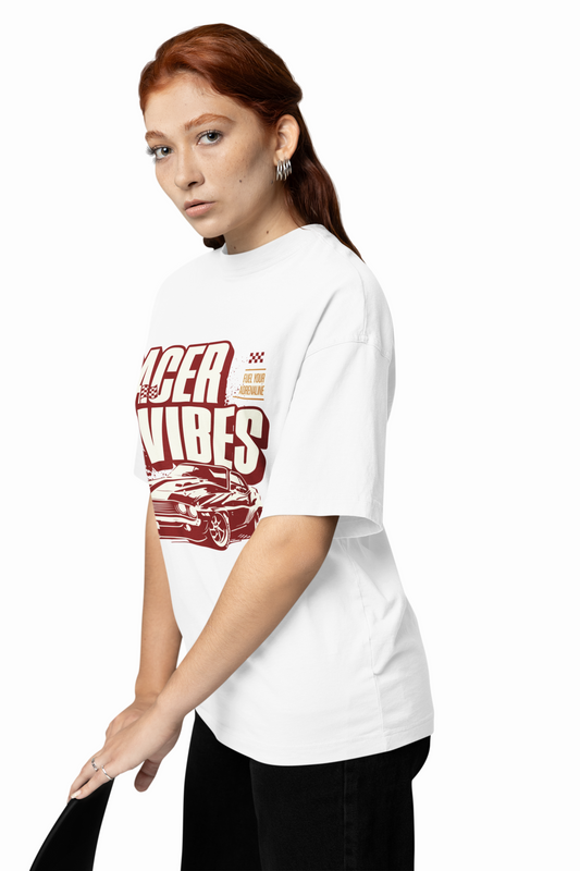 Oversized T-Shirts Racer Vibes White Motorsport Style Tee Fit