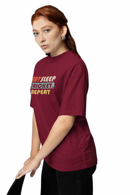 Eat, Sleep, Cricket, Repeat, Oversized T-Shirt