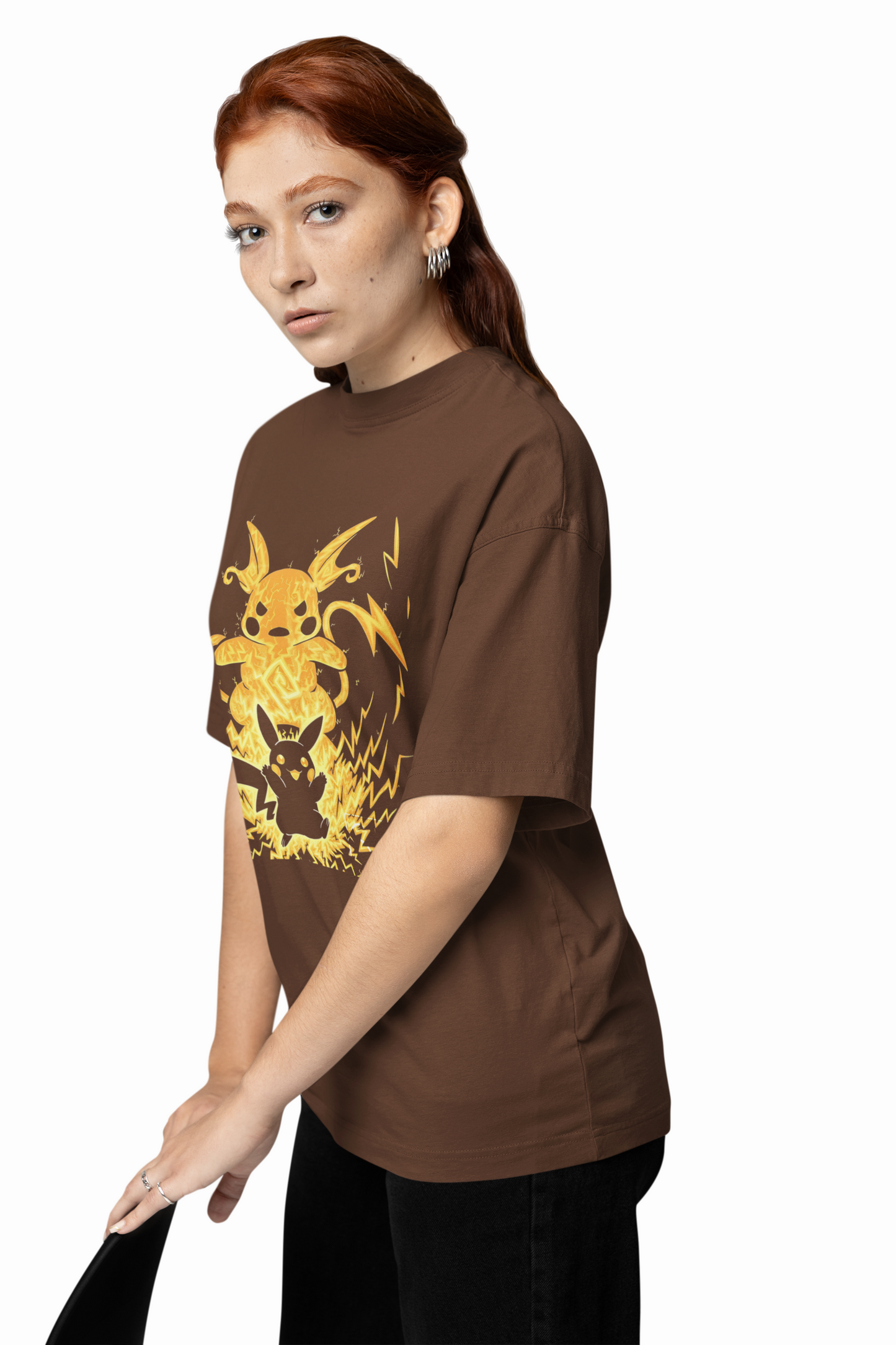 Raichu Oversized T-Shirts Brown Streetwear Casual Graphic Tee