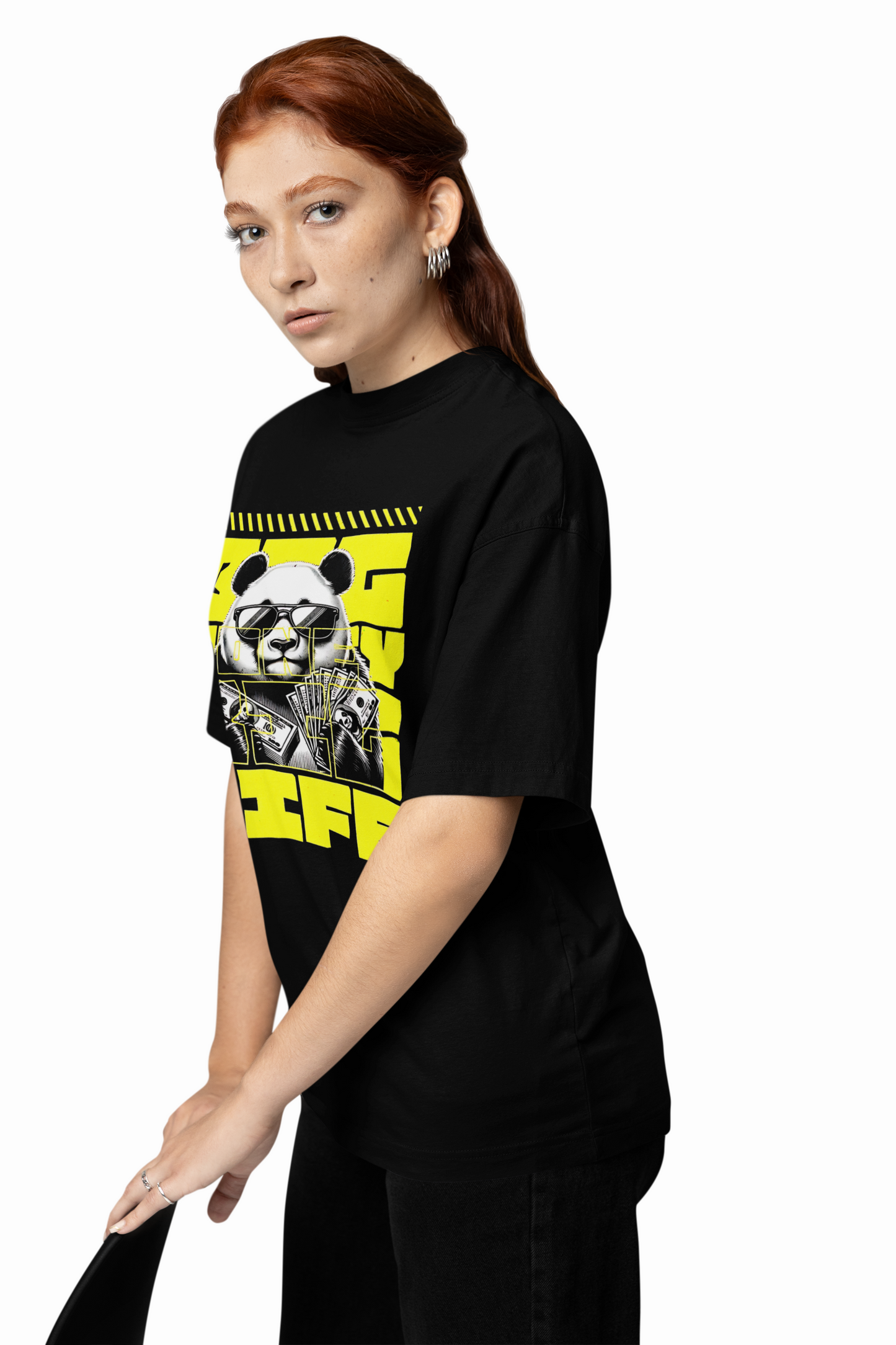 Big Life Panda Oversized T-Shirt Cute Casual Graphic Tee