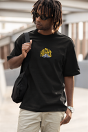Ride The Highs Half Sleeve Black Oversized T-Shirt for Men by Hello Swanky