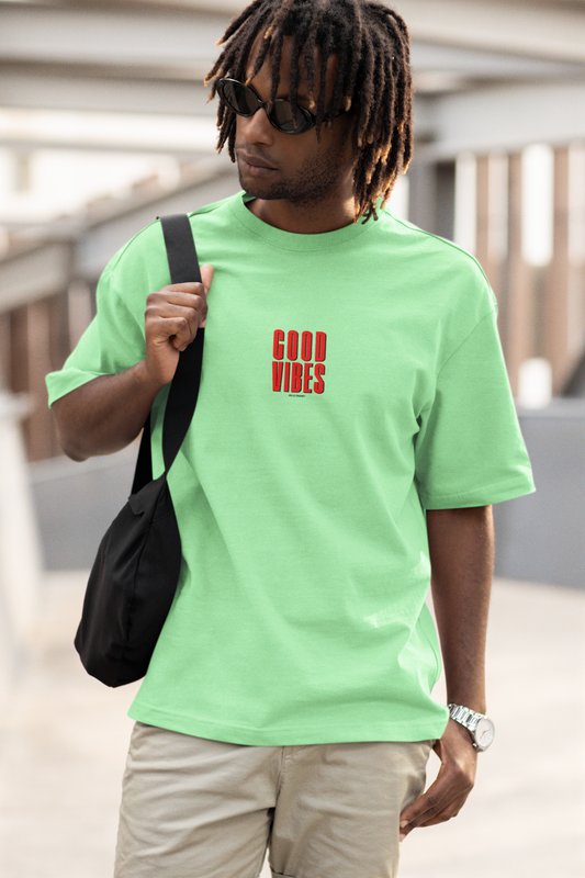 Good Vibes Half Sleeve Saga Green Oversized T-Shirt  Streetwear