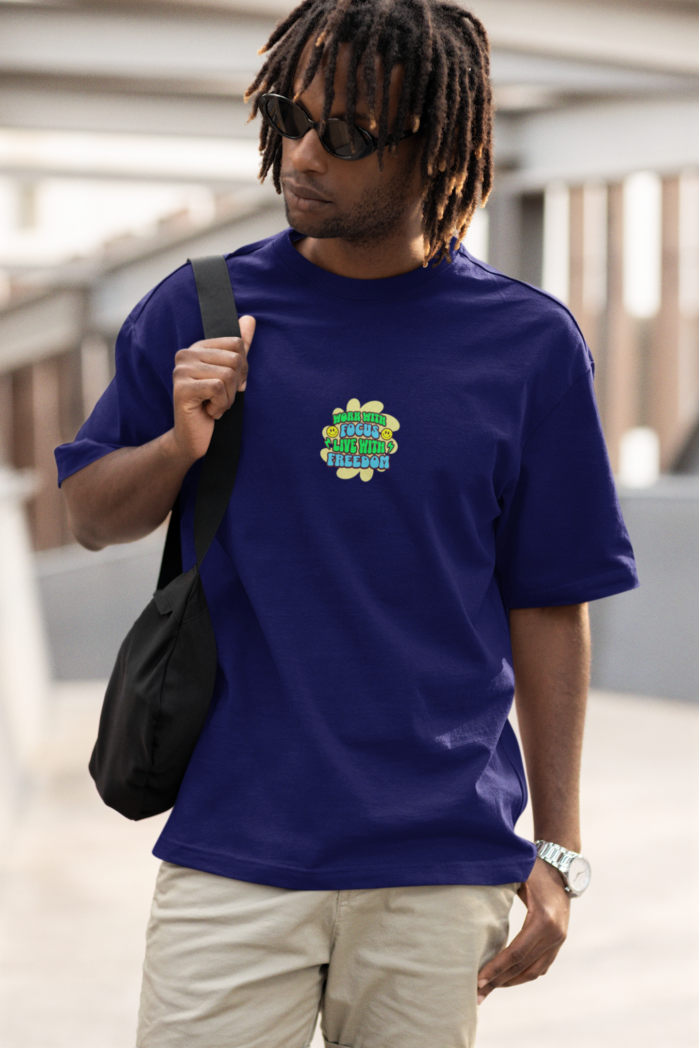 Live with freedom unisex navy blue oversized t-shirt - s