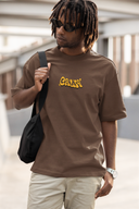 Keep Calm Half Sleeve Brown Oversized T-Shirt for Men by Hello Swanky