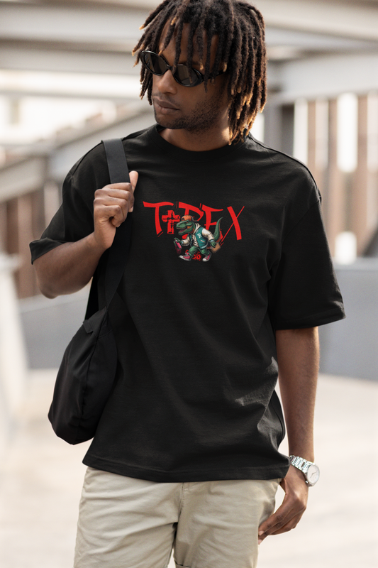 Tirex Unisex Black Oversized T-Shirt Graphic Comfort Fit