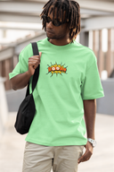 Bada Boom Half Sleeve Saga Green Oversized T-Shirt for Men by Hello Swanky