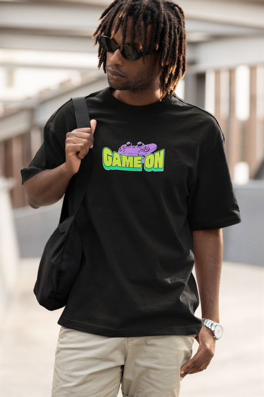 Game On Unisex Black Oversized T-Shirt Streetwear Tee