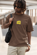 Cozy Wavy Half Sleeve Brown Oversized T-Shirt for Men by Hello Swanky