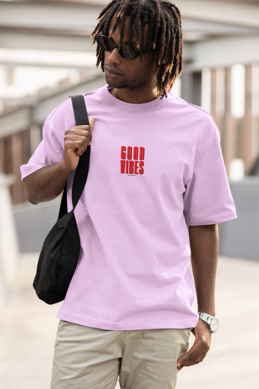 Good Vibes Half Sleeve Lavender Oversized T-Shirt Streetwear