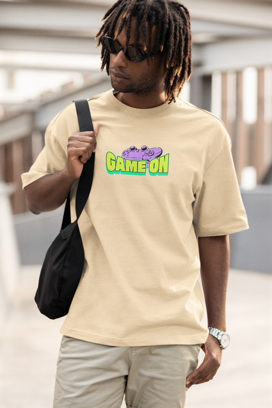 Game On Unisex Beige Oversized T-Shirt Streetwear Tee