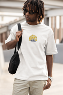 Ride The Highs Half Sleeve White Oversized T-Shirt for Men by Hello Swanky
