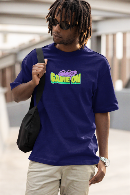 Game On Unisex Navy Blue Oversized T-Shirt Streetwear Tee