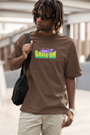 Game On Half Sleeve Brown Oversized T-Shirt for Men by Hello Swanky