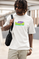 Game On Half Sleeve White Oversized T-Shirt for Men by Hello Swanky