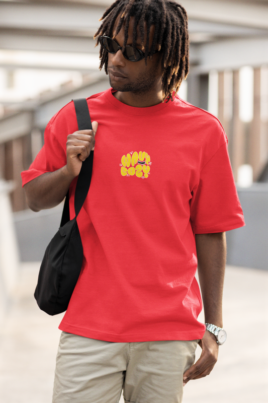 Cozy Wavy Unisex Red Oversized T-Shirt Relaxed Streetwear