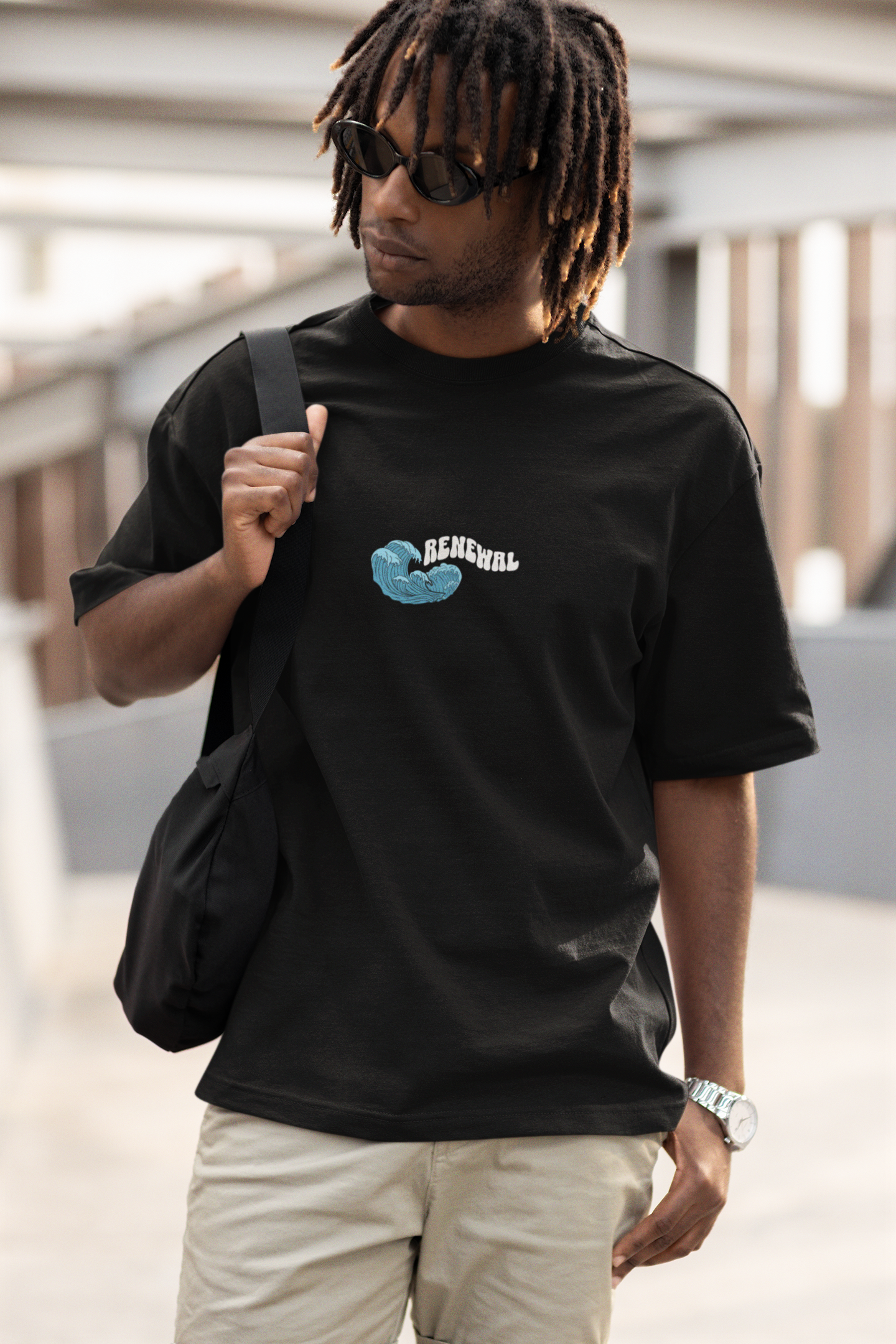 Waves bring renewal unisex black oversized t-shirt - s