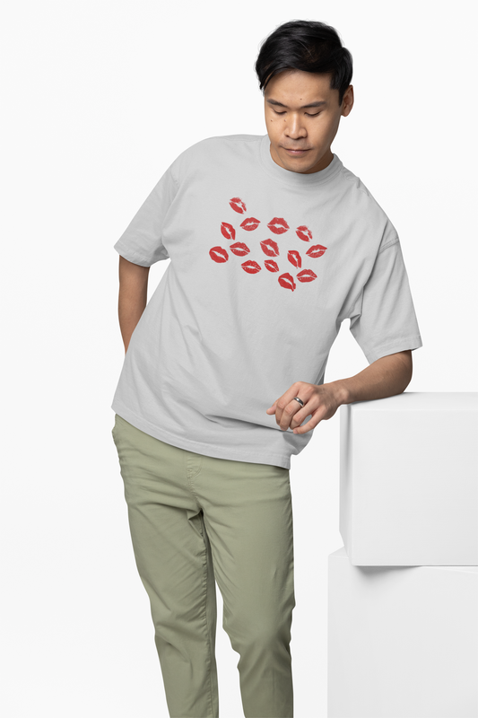 Lipstick Kisses Couple Oversized T-Shirts