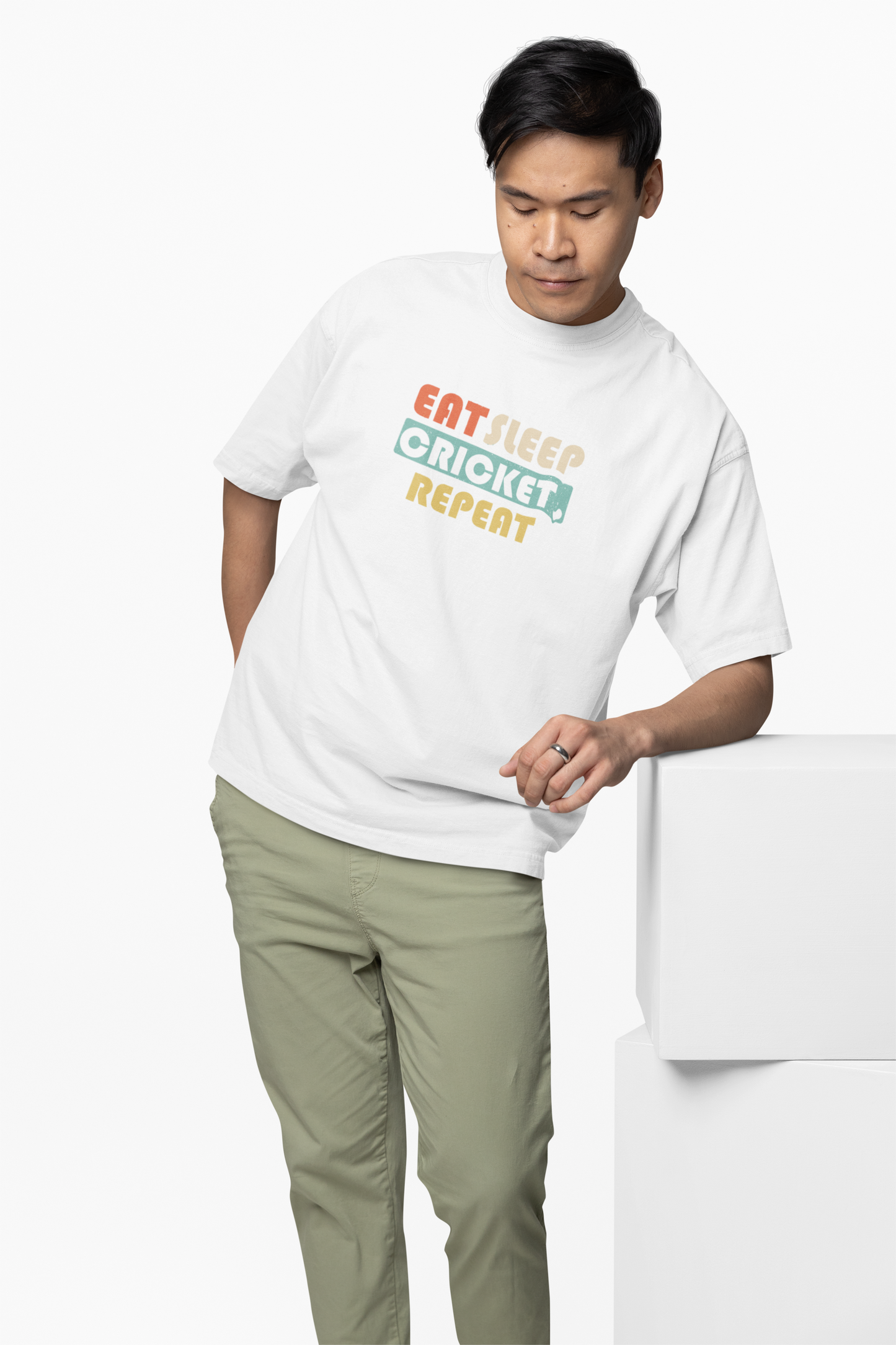 Eat, Sleep, Cricket, Repeat, Oversized T-Shirt