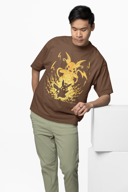 Raichu Oversized T-Shirts Brown Streetwear Casual Graphic Tee
