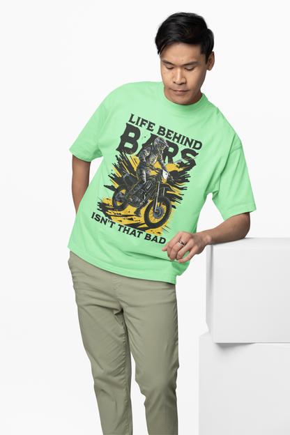 Behind Bars Oversized T-Shirt Stylish Casual Graphic Tee
