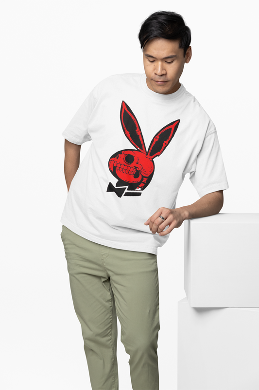 Playboy Skull Bunny White Oversized T-Shirt – Stylish Casual