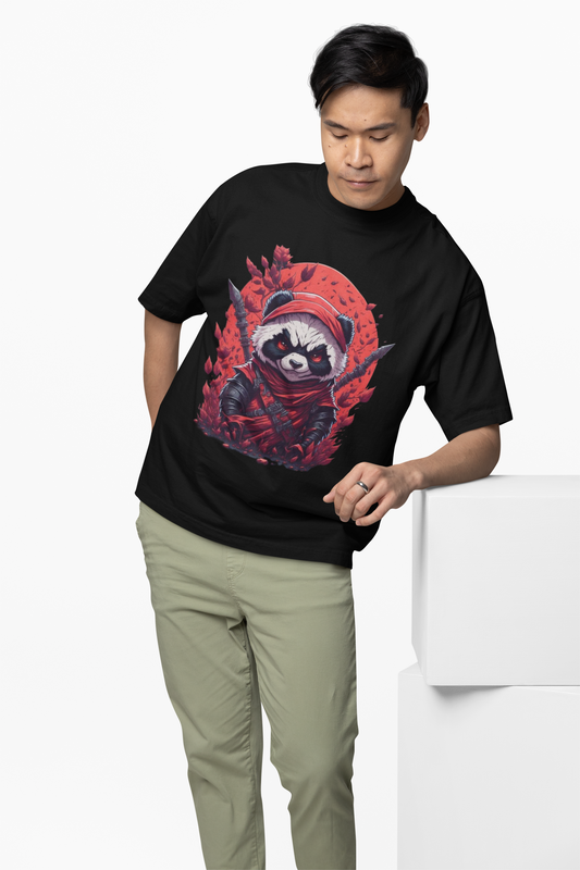 Warrior Panda Black Oversized T-Shirt Unisex Daily Tee
