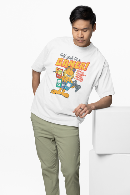 Garfield Gamer Oversized T-Shirts Funny Cartoon Streetwear