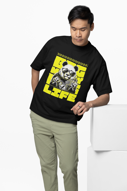 Big Life Panda Oversized T-Shirt Cute Casual Graphic Tee