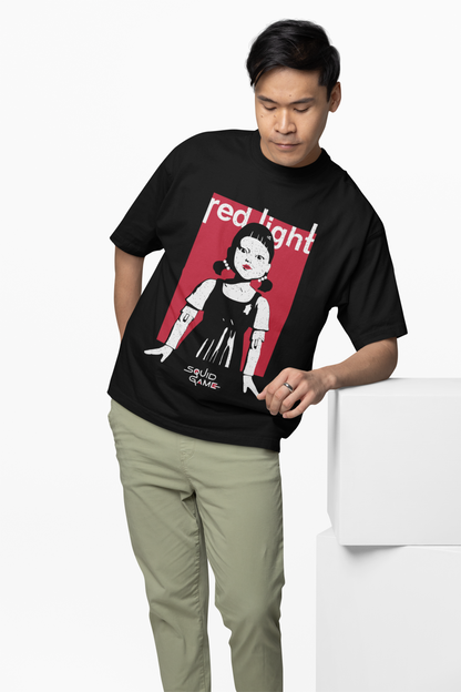 Oversized T-Shirt Red Light Black Streetwear Style Tee